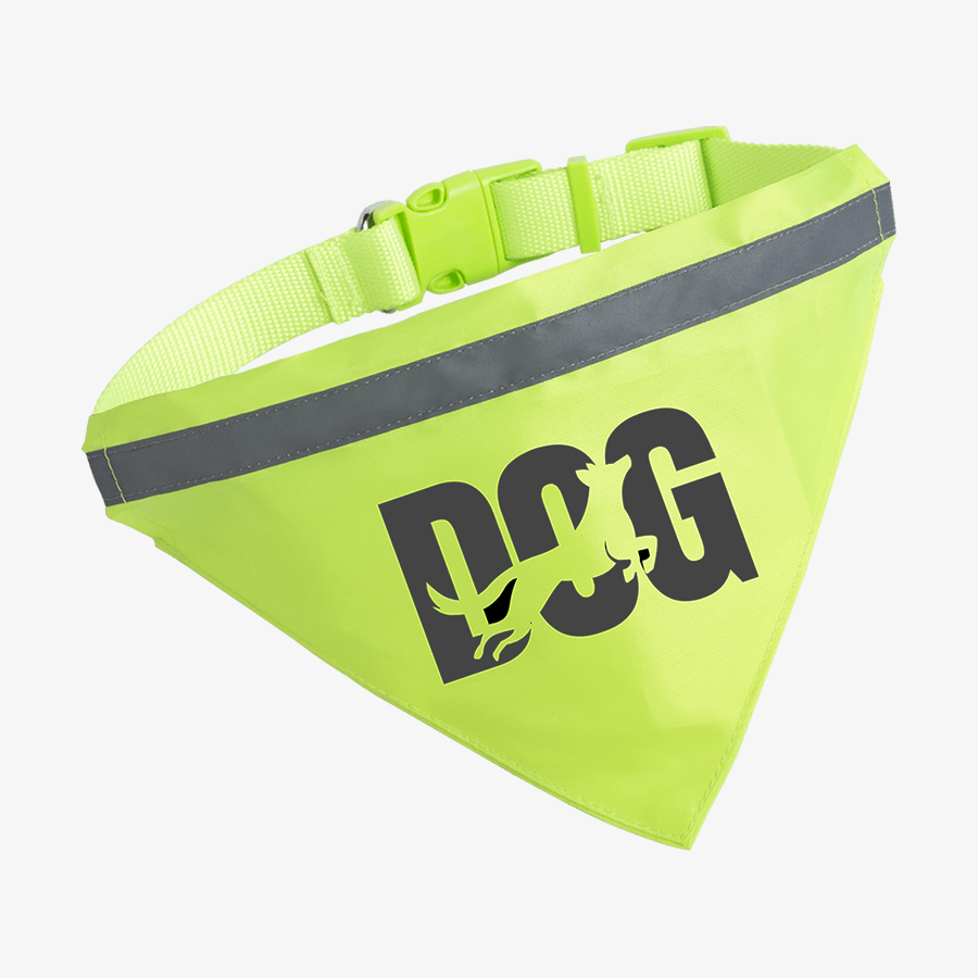 Gelbes Hundehalstuch mit reflektierenden Details und individuellem Druck
