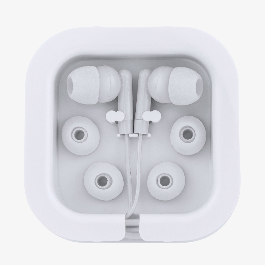 Weißer In-Ear-Kopfhörer mit Kabel und drei Ohradaptern, unveredelt