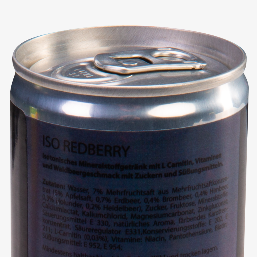 Detailansicht ISO-Drink Red Berry in individuell bedruckter Getränkedose