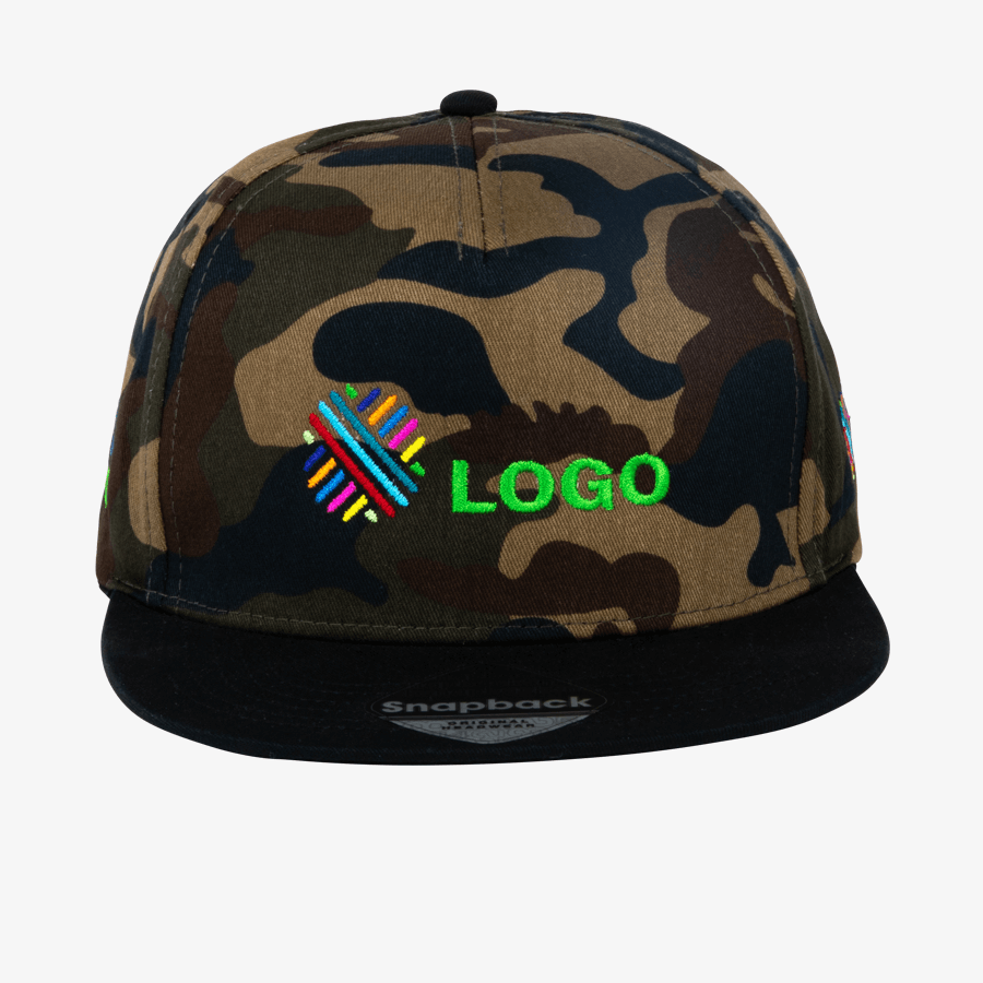 Individuell bestickte Snapback-Camo-Cap mit schwarzem Camouflage-Muster