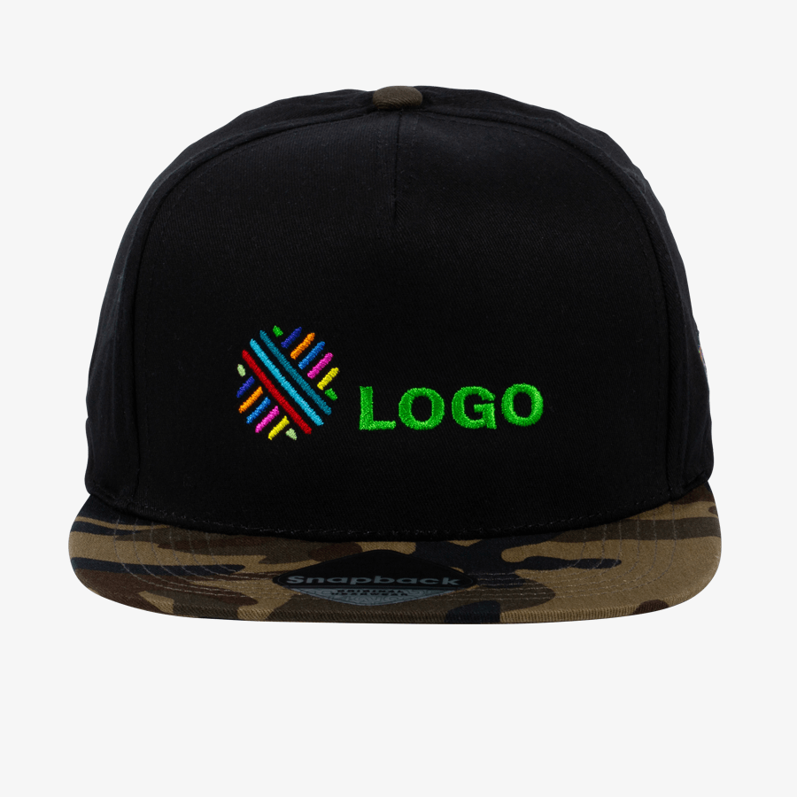 Individuell bestickte schwarze Snapback-Camo-Cap mit Camouflage-Muster