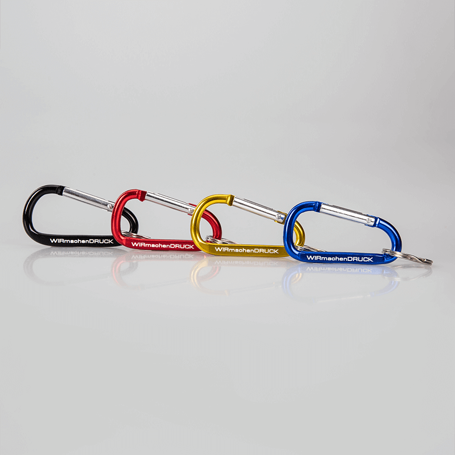Schlüsselanhänger mit kleinen Karabinerhaken in vielen Farben und mit individueller Gravur