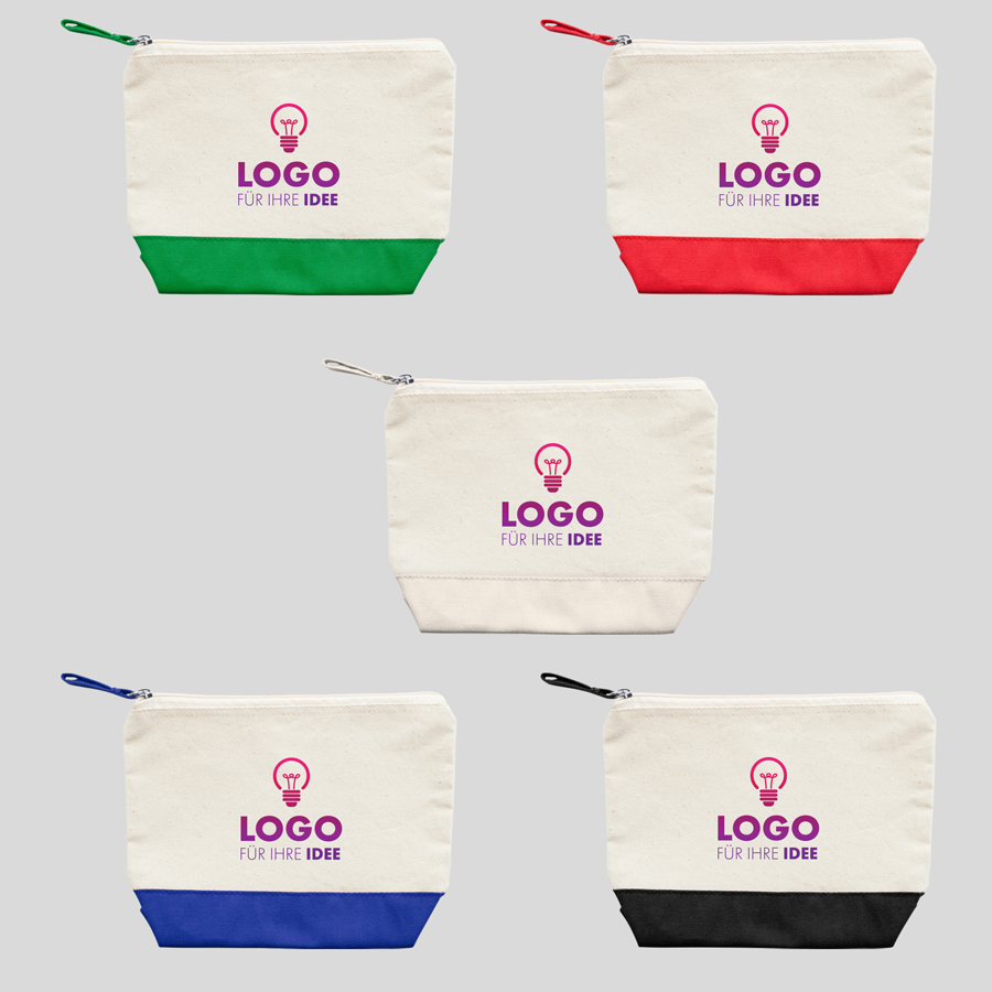 Baumwoll-Kosmetiktaschen in verschiedenen Farbkombinationen, mit Digitaltransferdruck