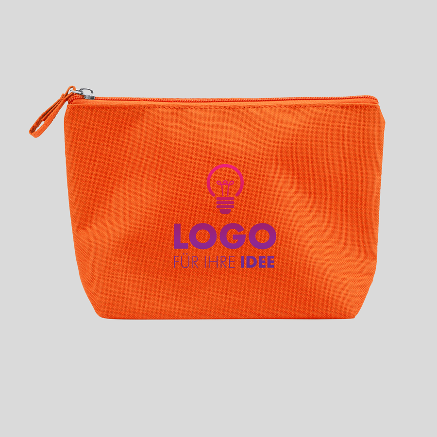 Kosmetiktasche aus Polyester in Orange mit Reißverschluss und Digitaltransferdruck