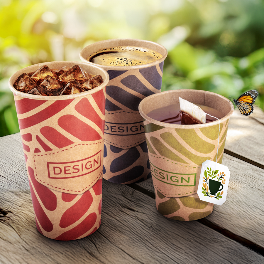 Einwandige Kraftpapier-Becher mit einem Fassungsvermögen von 300, 400 oder 500 ml