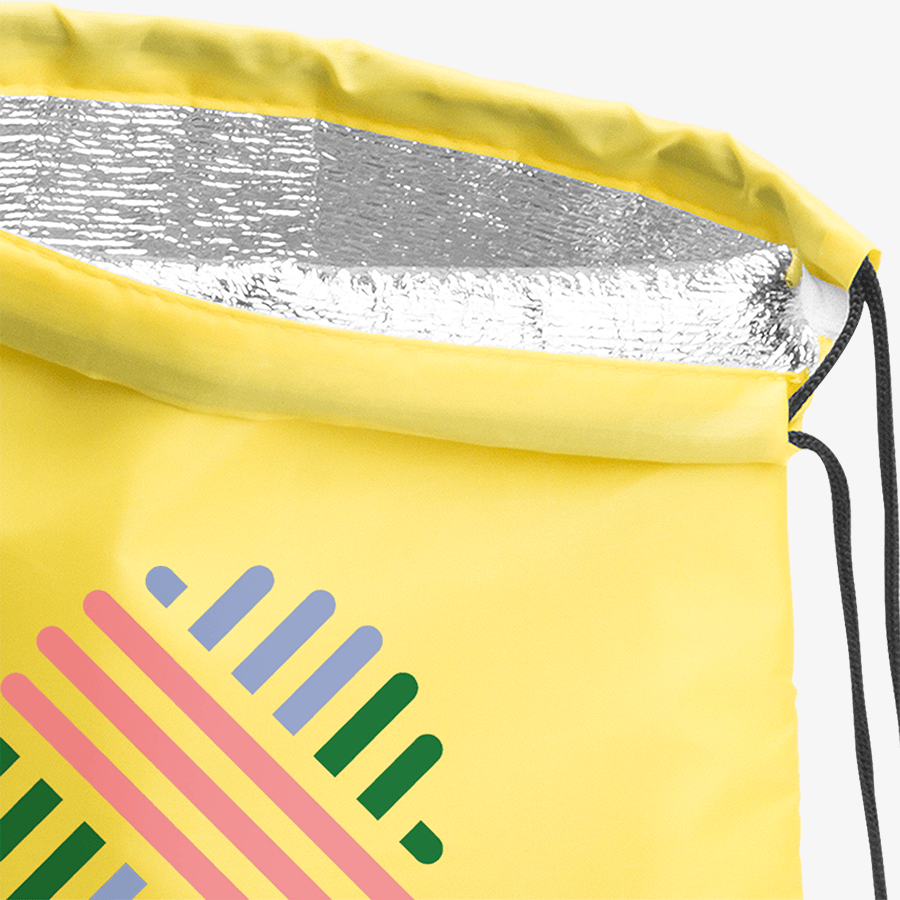 Detailansicht Turnbeutel-Kühltasche mit Zugkordel, individuell bedruckt mit eigenem Design