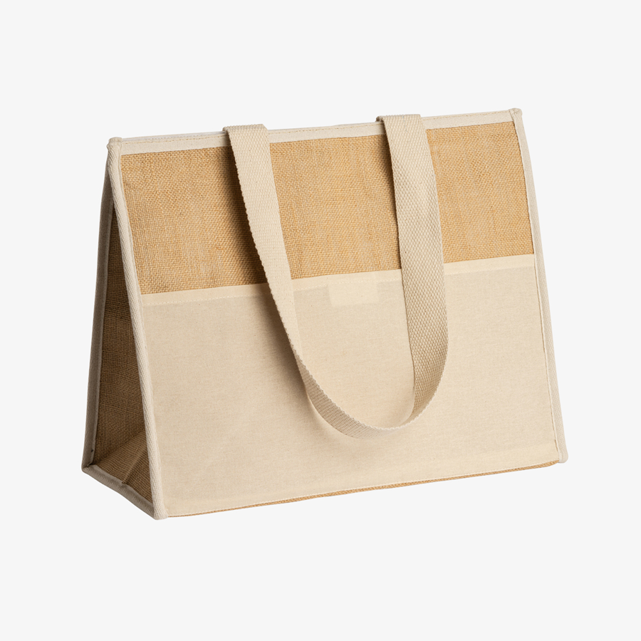 Unbedruckte Kühltasche aus laminierter Jute, isothermes Innenfutter