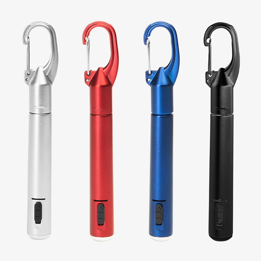 Praktische Multifunktionskugelschreiber in mehreren Farben, mit Karabiner und LED-Licht