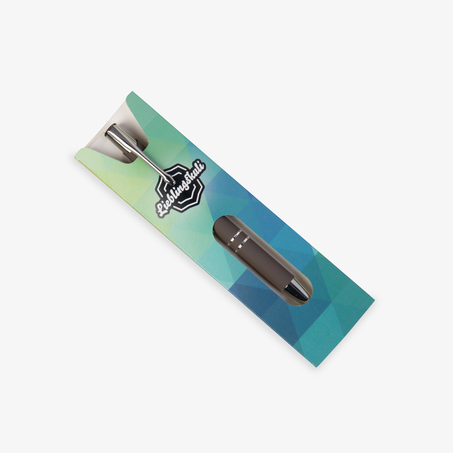 Kugelschreiberverpackung im Corporate Design, Standardersion aus Postkarten-Chromokarton