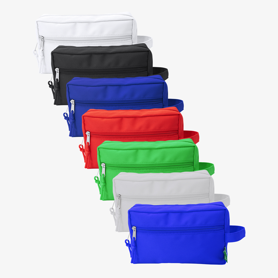 Kulturtaschen aus Polyester mit zwei Fächern in vielen Farben, individuell bedruckbar