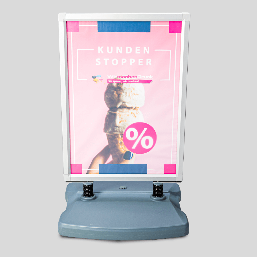 Wetterfester Outdoor-Kundenstopper Windtalker mit individuellem Plakat