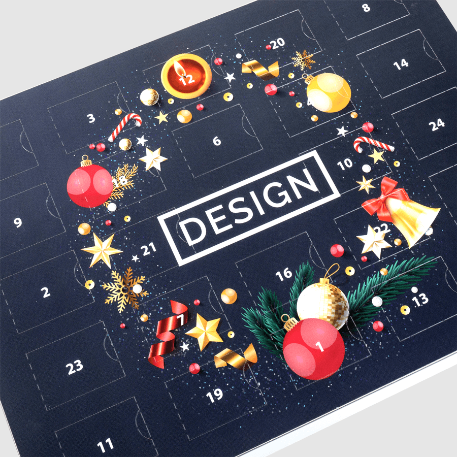 Bedruckter Wand-Lindt-Lindor-Adventskalender zum Hinstellen und Aufhängen mit weihnachtlichem Motiv