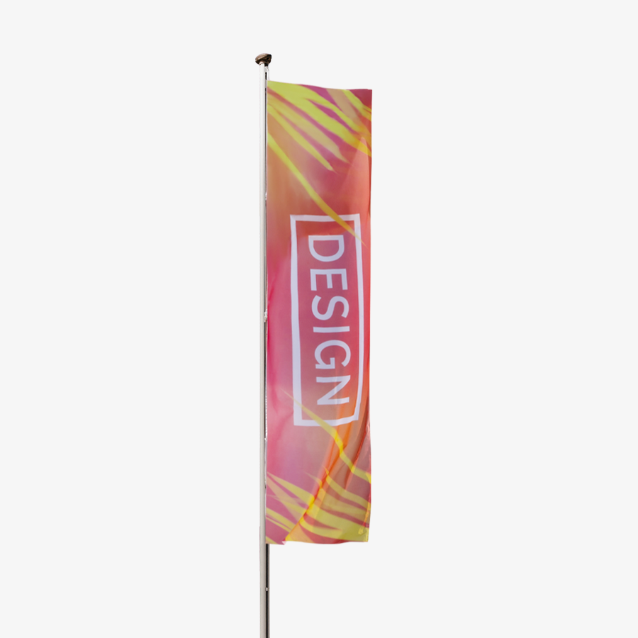 Longlife-Hissfahne im Hochformat für Masten ohne Ausleger, bedruckt im individuellen Design