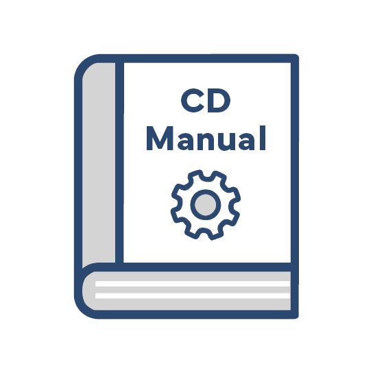 Icon: zugeklapptes Buch „CD Manual“, in Blau und Hellgrau