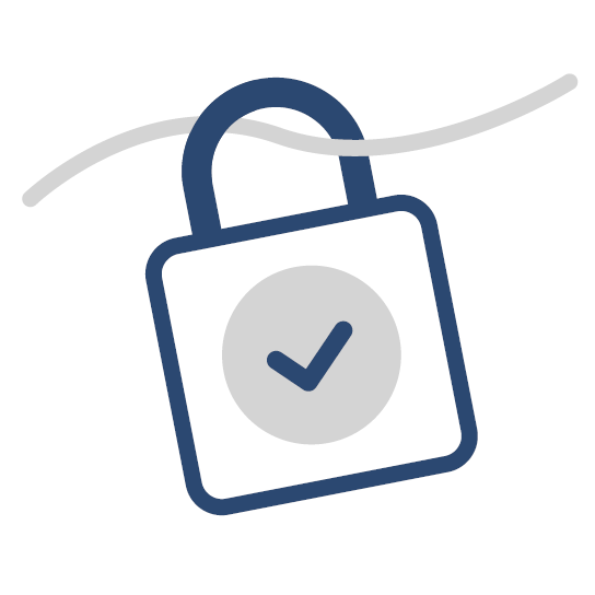 Icon: Schloss mit Haken an Schnur, in Blau und Hellgrau