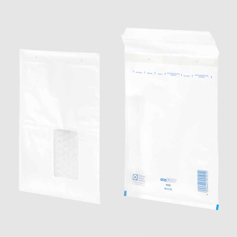 275 x 200 mm große Luftpolstertasche mit Sichtfenster und Haftklebeverschluss