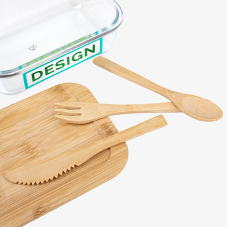 Eckige Glas-Lunchbox mit Besteckset und individuellem Keramikdruck