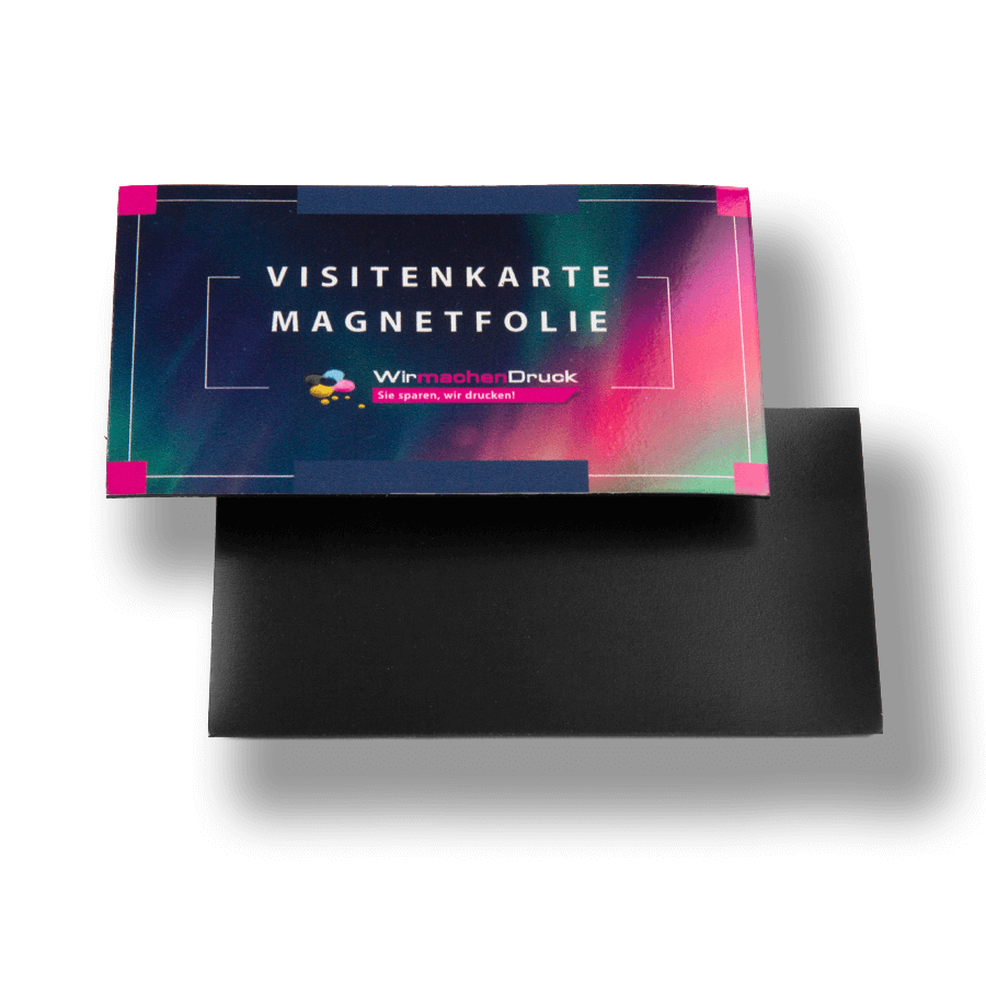 Ober- und Unterseite einer magnetische Visitenkarte in vollfarbigem Druck 