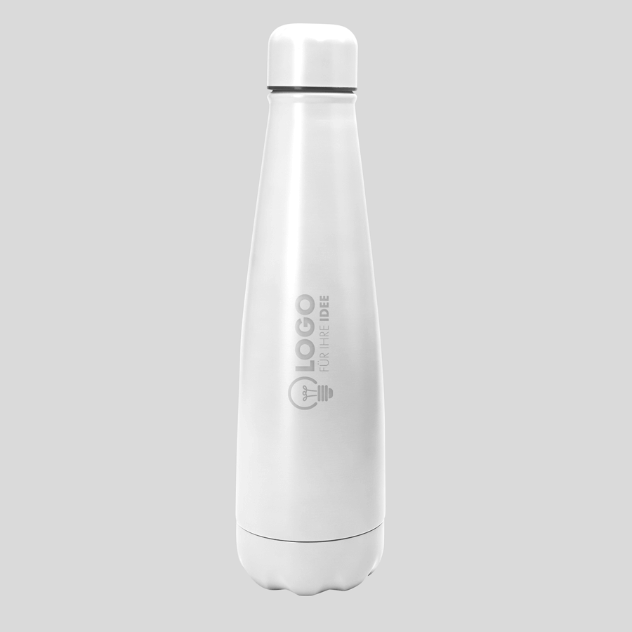 Matte Edelstahlflasche in Weiß mit Gravur