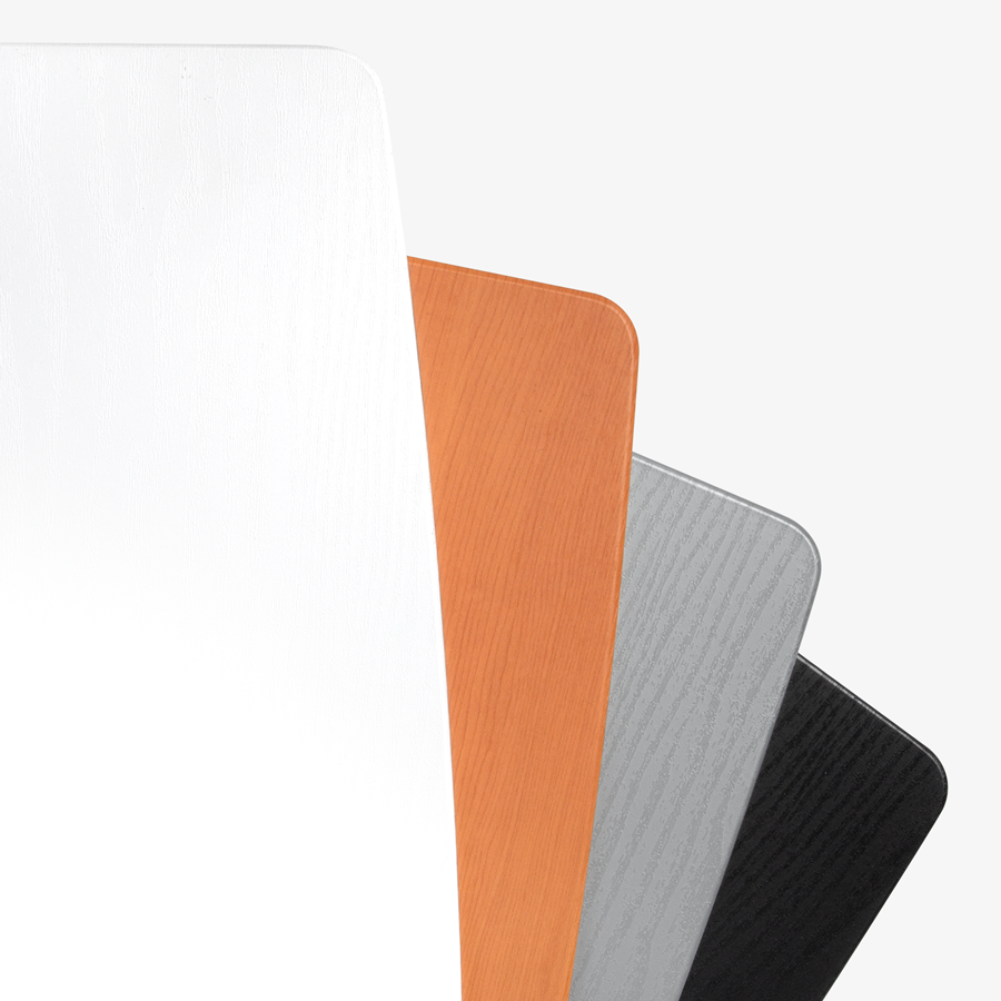 Farbauswahl der Thekenplatten: naturfarben, weiß, schwarz und silberfarben