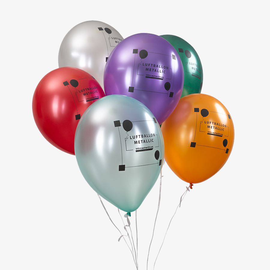 Schimmernde Metallic-Luftballons in verschiedenen Farben mit individuellem Druck