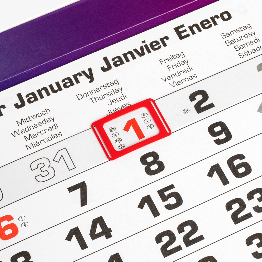 Detailansicht Monatskalender Mehrblock mit vollfarbig bedrucktem Kopf- und Fußteil