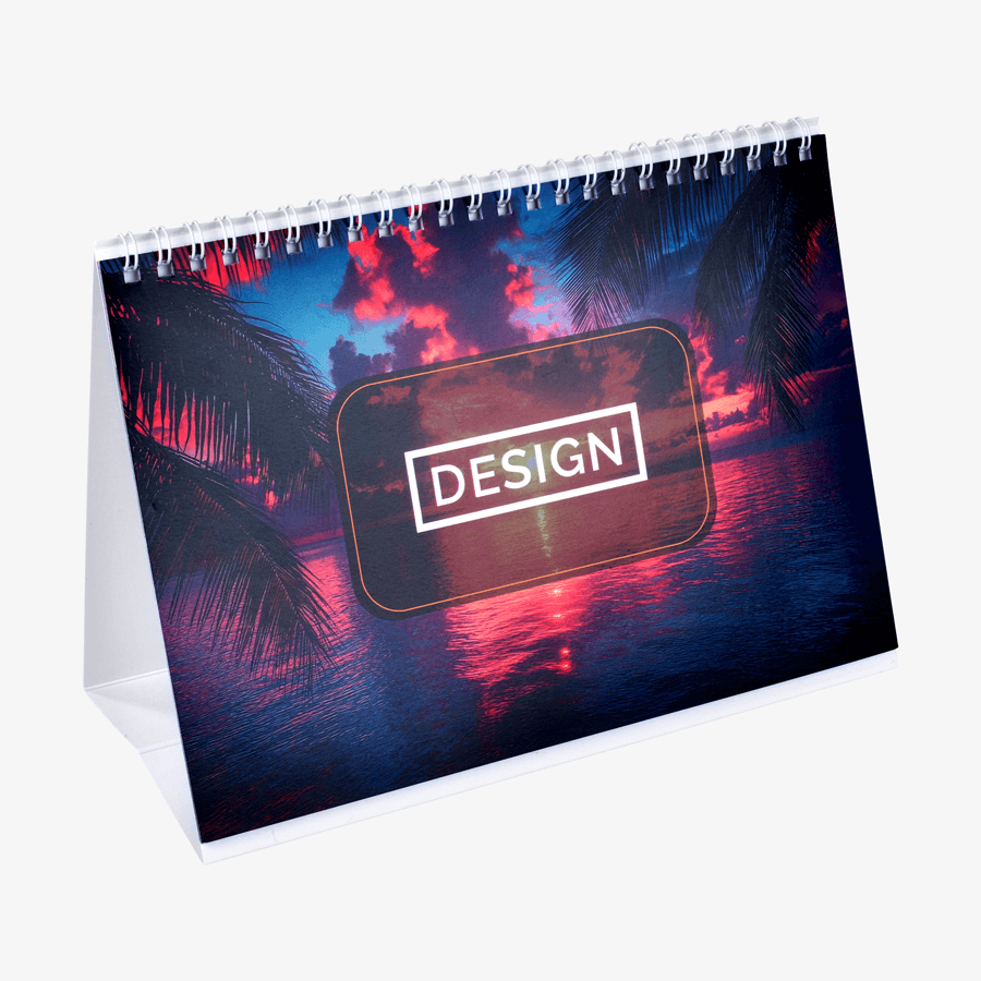 Aufstellbarer Monatstischkalender in DIN A5 mit individuellem, vollfarbigem Druck