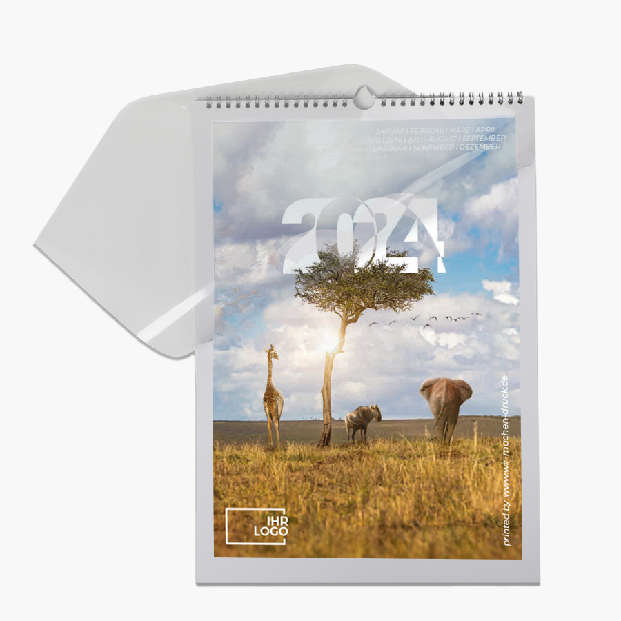 Monatswandkalender im Hochformat, im Design Wild Life