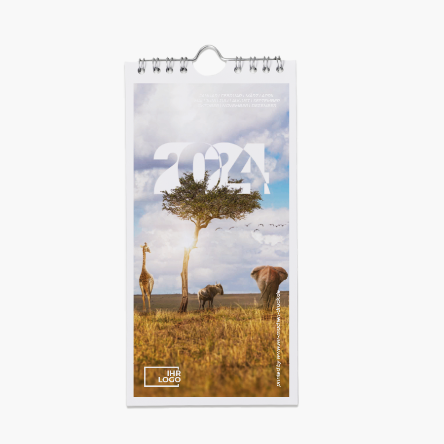 Monatswandkalender im Hochformat, im Design Wildlife