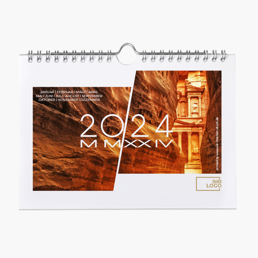 Monatswandkalender im Querformat mit dem Design Antike Bauwerke
