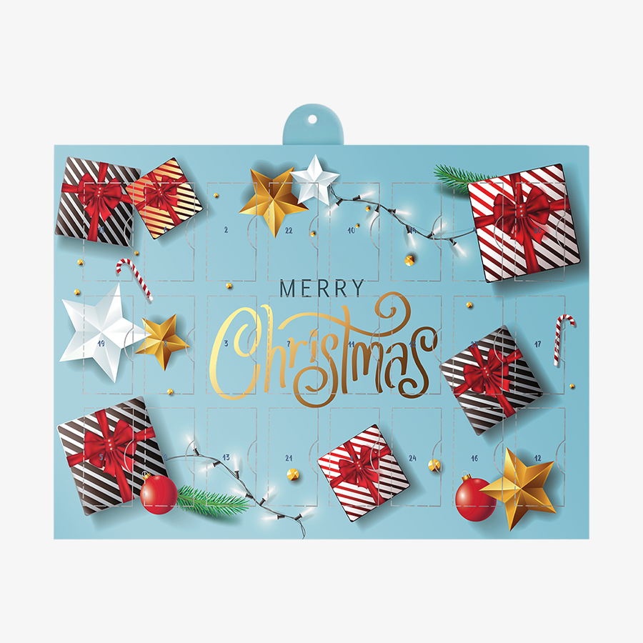 Bedruckter Adventskalender zum Aufhängen, gefüllt mit CELEBRATIONS