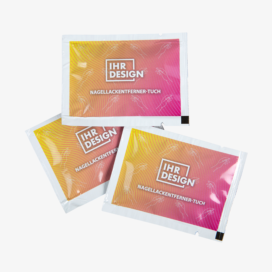 Nagellackentferner-Tücher, in einzelnen Sachets bedruckt mit Ihrem Design
