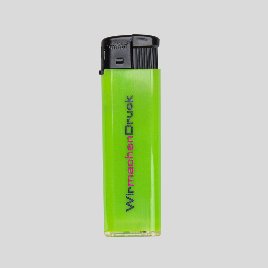 Neon-Elektro-Feuerzeug von unilite in Grün mit erstklassigem Druck