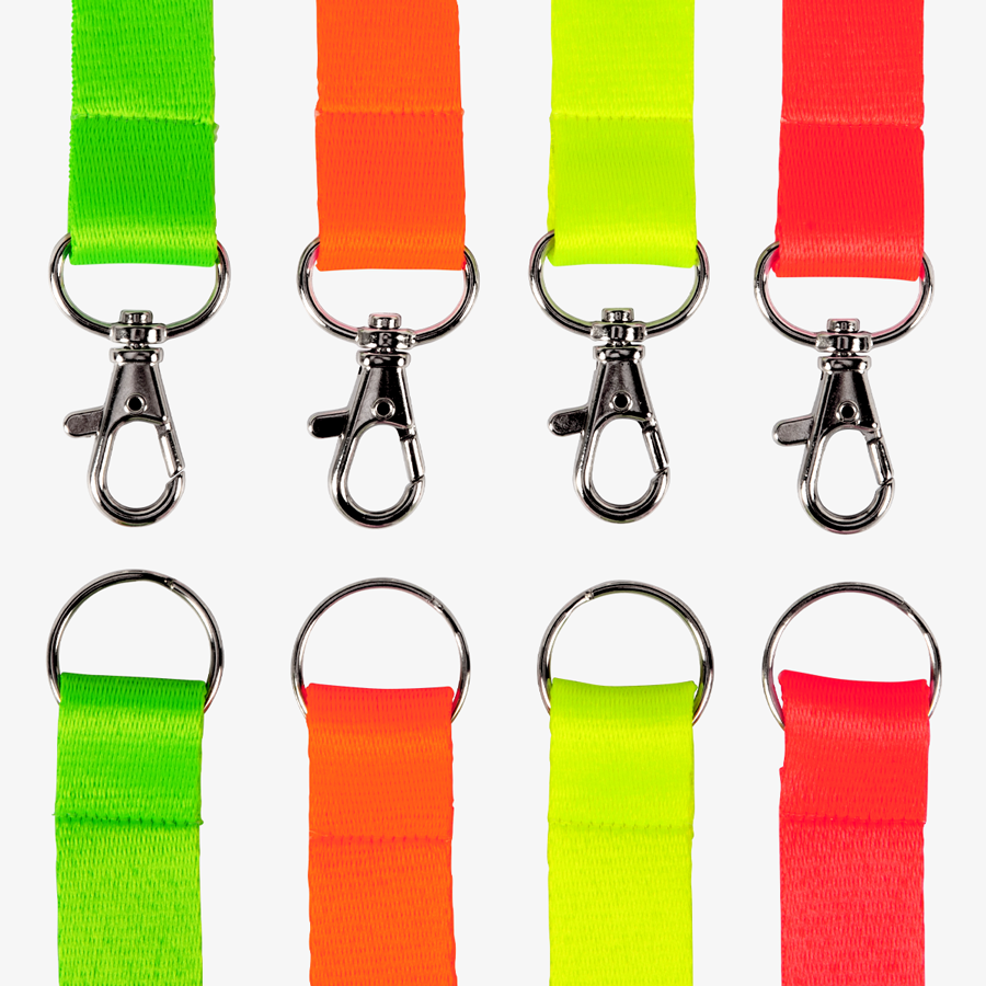 Detailansicht Neon-Lanyards mit Metallhaken oder Metallring