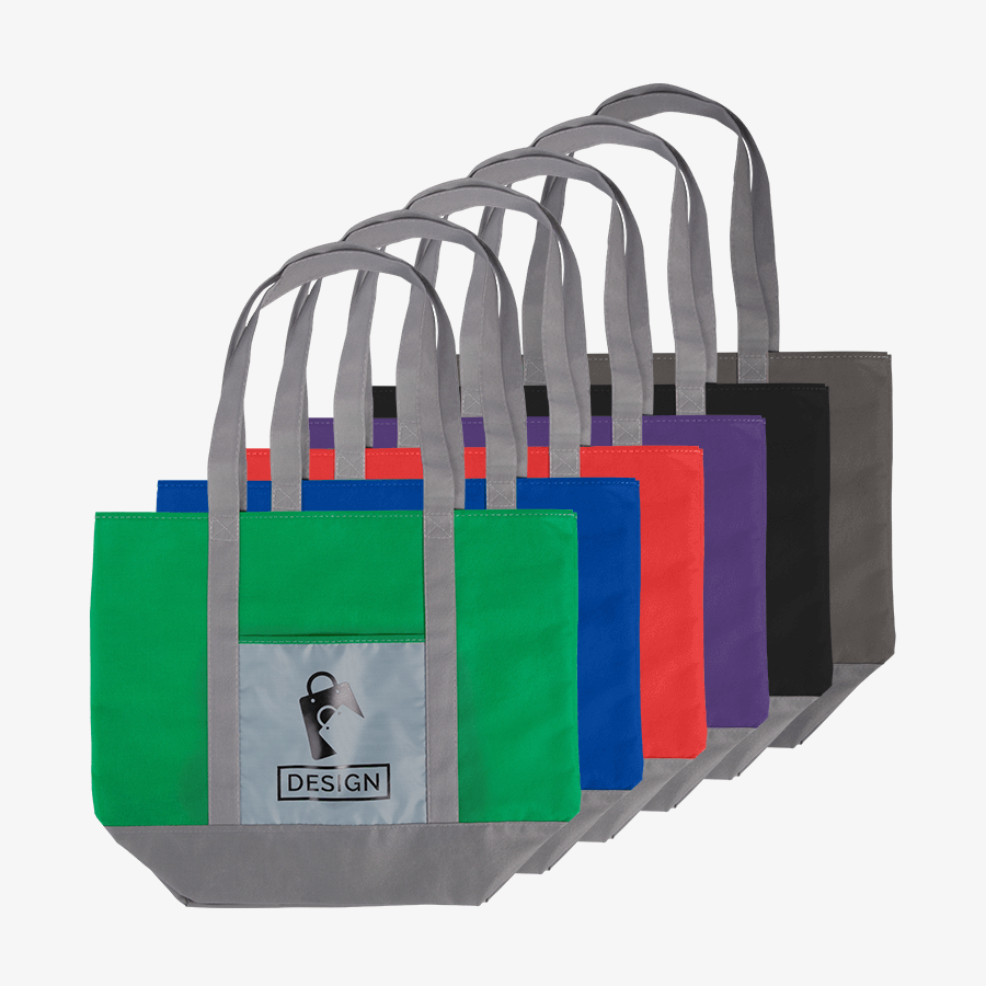 Verschiedene zweifarbige Non-Woven-Shopper mit Fach und individuellem Druckmotiv (einseitig)