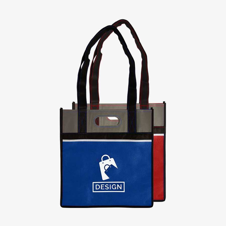 Zweifarbiger Non-Woven-Shopper mit vier Henkeln und einfarbigem Siebdruck