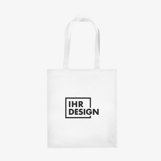 Non-Woven-Tasche in Weiß ohne Bodenfalte, mit langen Henkeln und 1-farbigem Druck