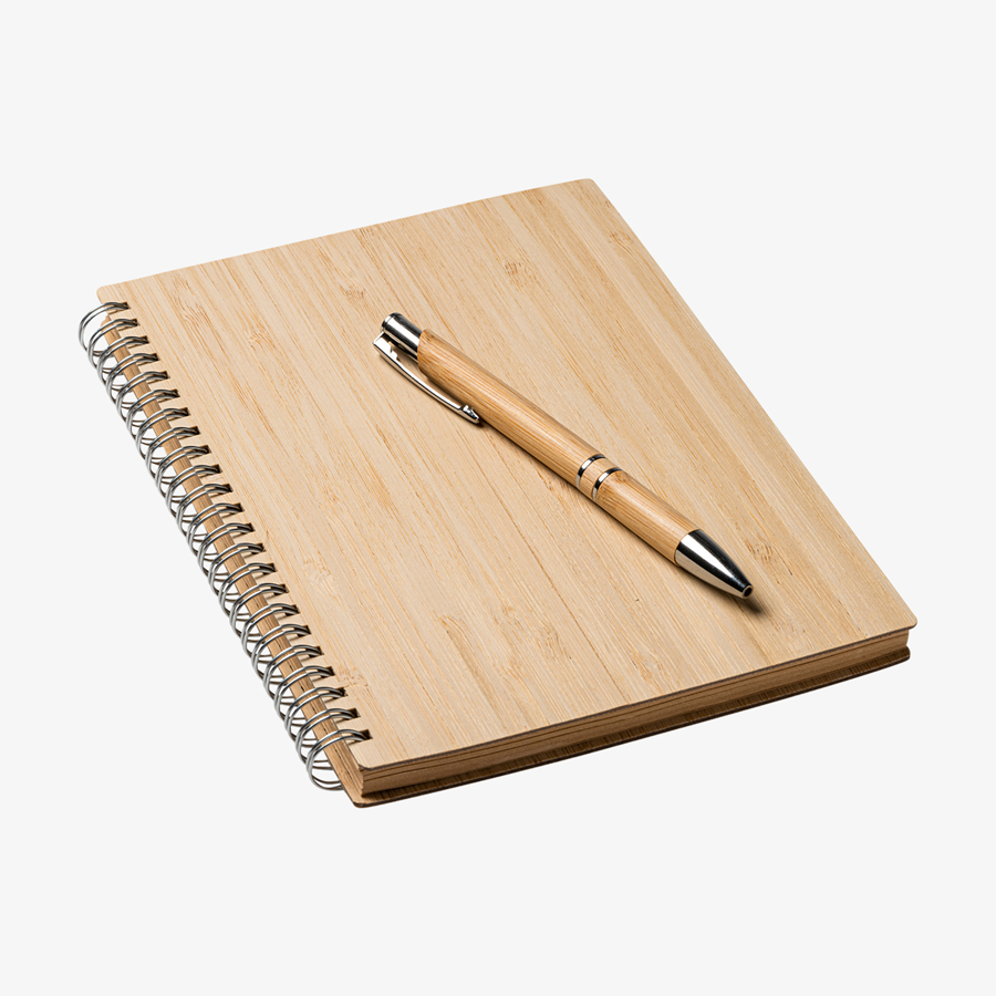 Notizbuch und Kugelschreiber aus Bambus, Buch mit 80 linierten Seiten