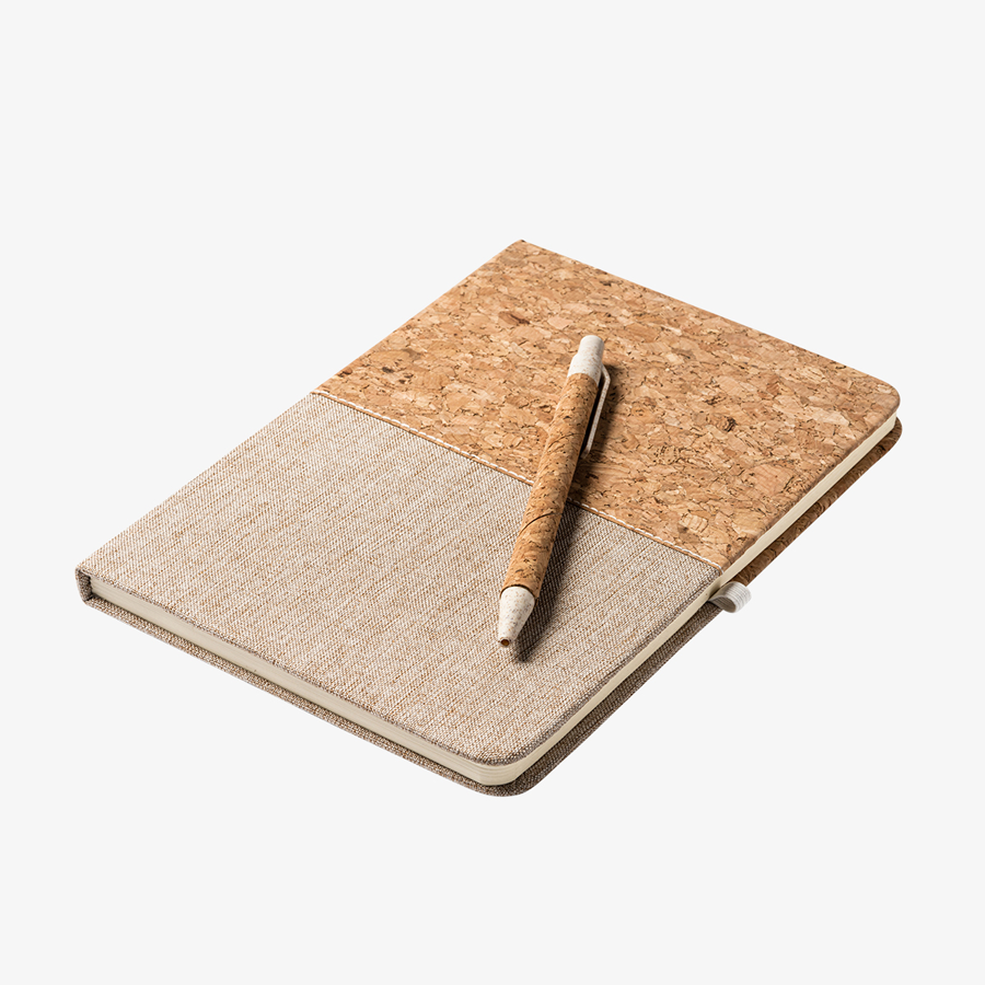Notizbuch mit Umschlag aus Kork und Baumwolle, inklusive Kork-Kugelschreiber