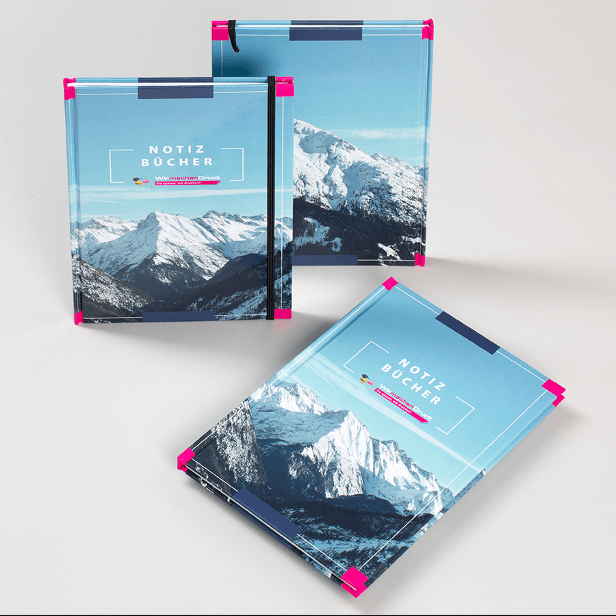 3 Notizbücher mit vollfarbig bedrucktem Hardcover-Umschlag