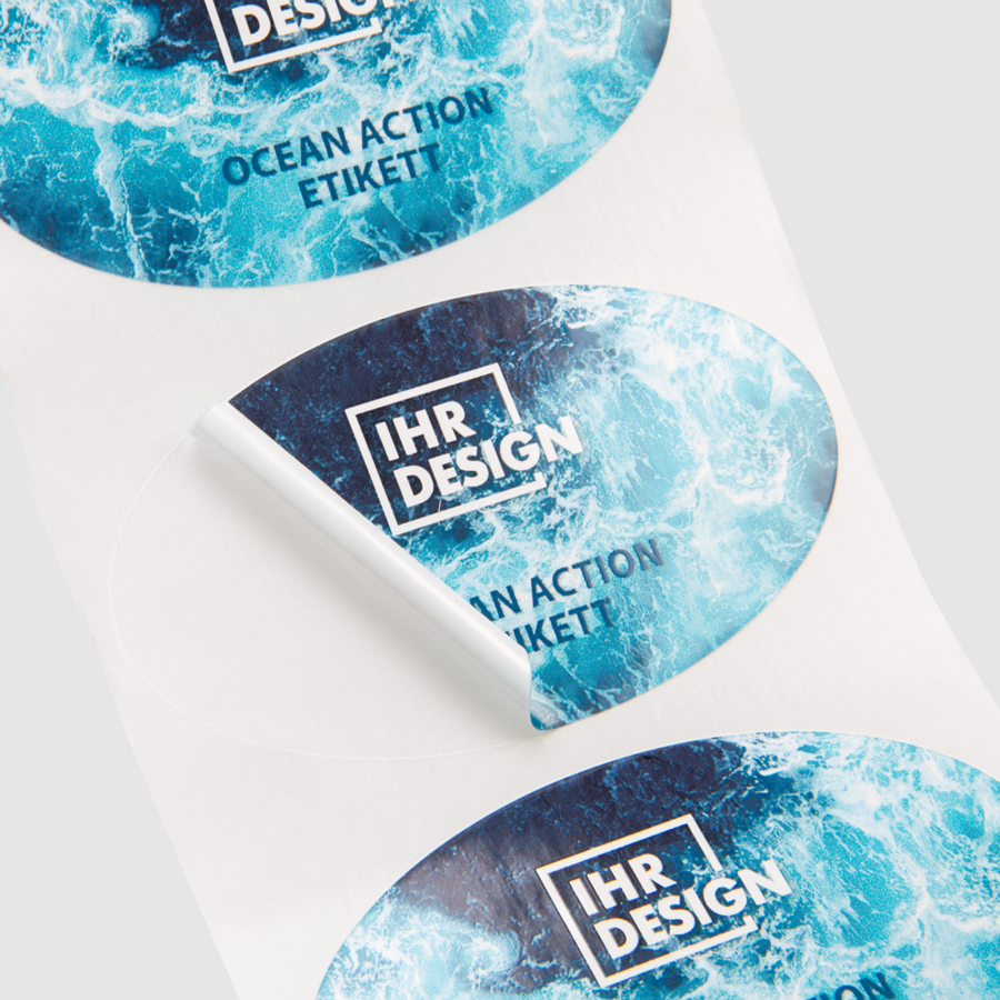 Ocean-Action-Etiketten, oval, im Wunschdesign bedrucken