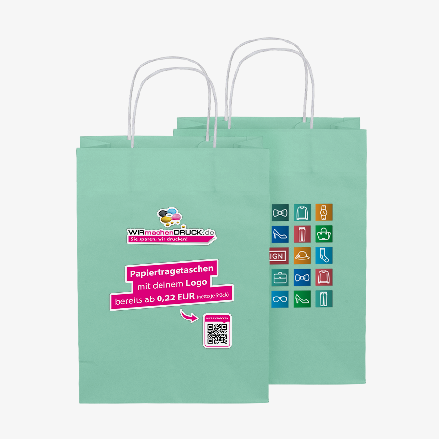 Einseitig bedruckte Papiertragetaschen mit Papierkordel in Größe M, mit Imprint-Logo