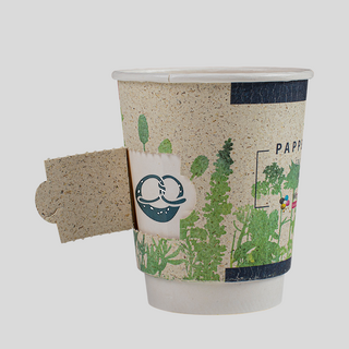 Individuell bedruckter Öko-Coupon-Becher mit Graspapier und abtrennbarer Lasche für Coupons
