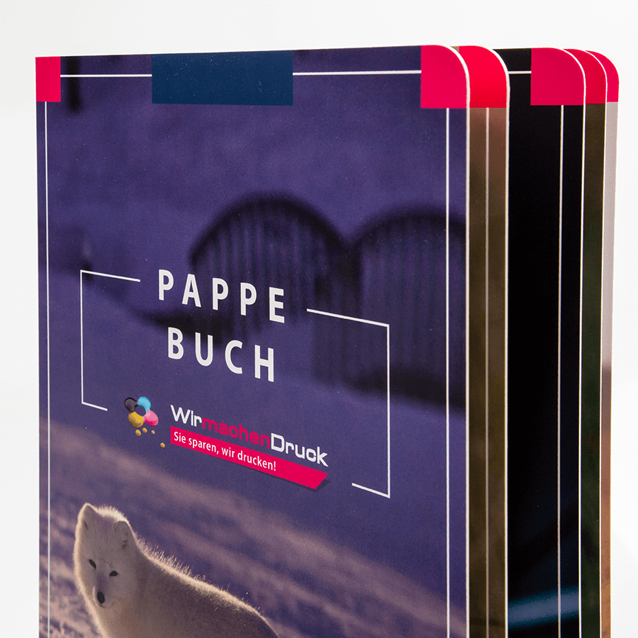 Detailansicht Seiten, individuell bollfarbig gedrucktes Pappbilderbuch mit Layflat-Bindung