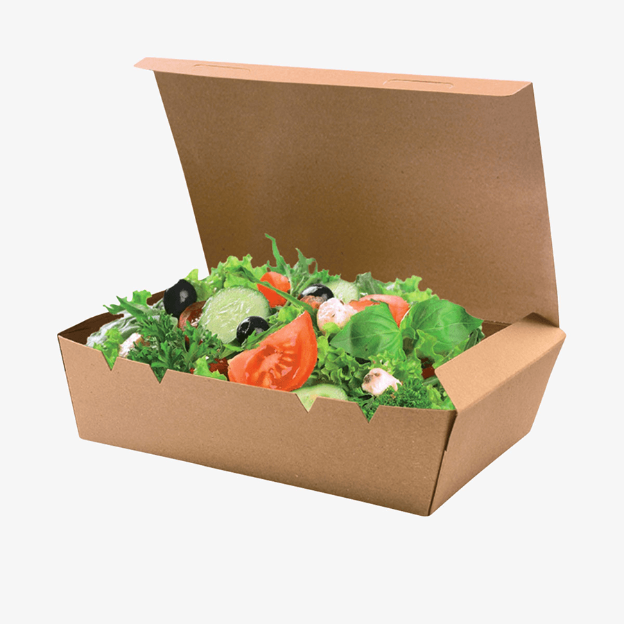 Naturbraune Papp-Snackbox ohne Werbeanbringung im Format 18 x 21 x 4,7 cm
