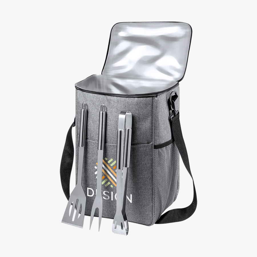 Picknick-Kühltasche im eigenen Design, besonders praktisch mit dreiteiligem Grillset