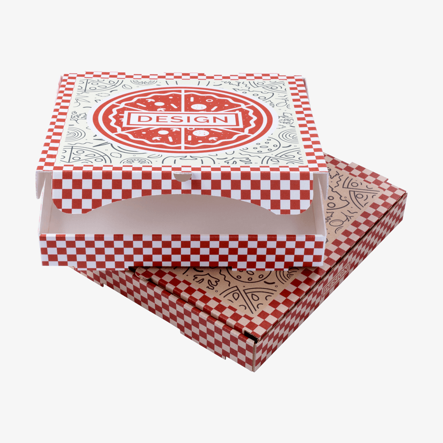 Plastikfreie Pizzakartons im individuellen Design aus weißem Wellpappenkarton