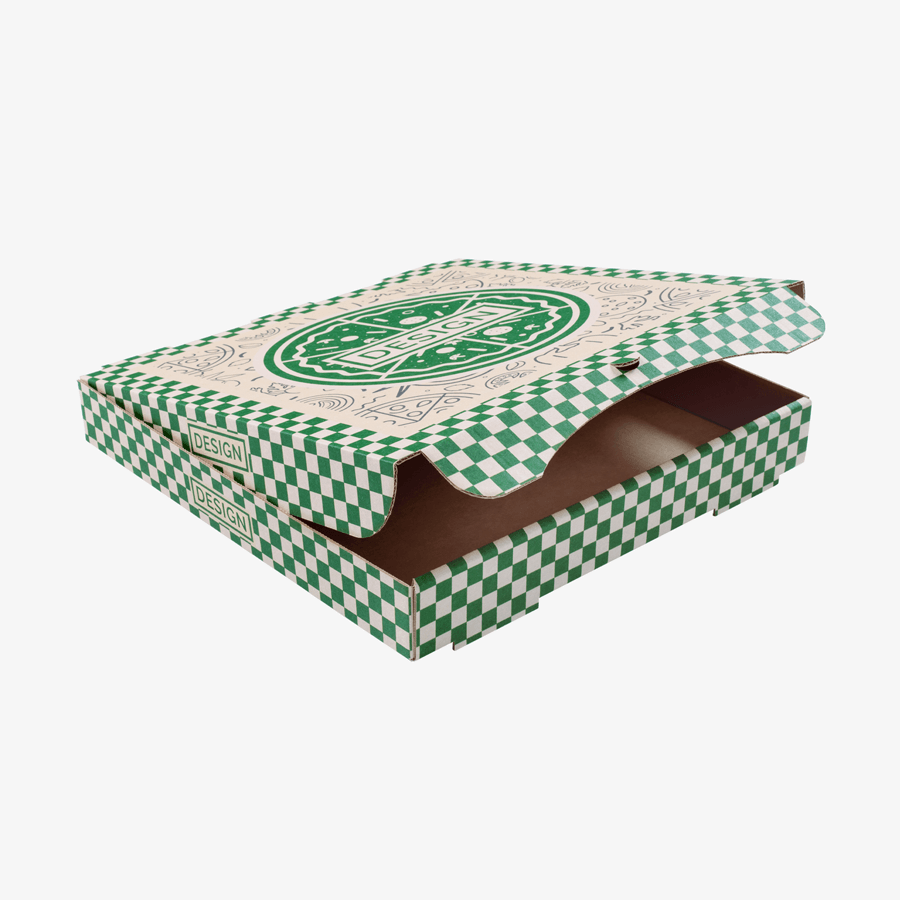 Individuell bedruckter Pizzakarton aus braunem Wellpappenkarton - stabil und recycelbar