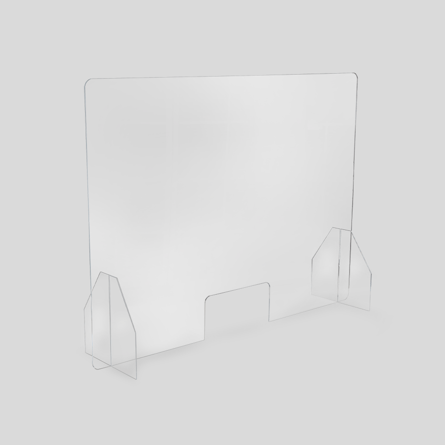 Robuster Niesschutz aus Plexiglas mit Durchreiche und Standfüßen