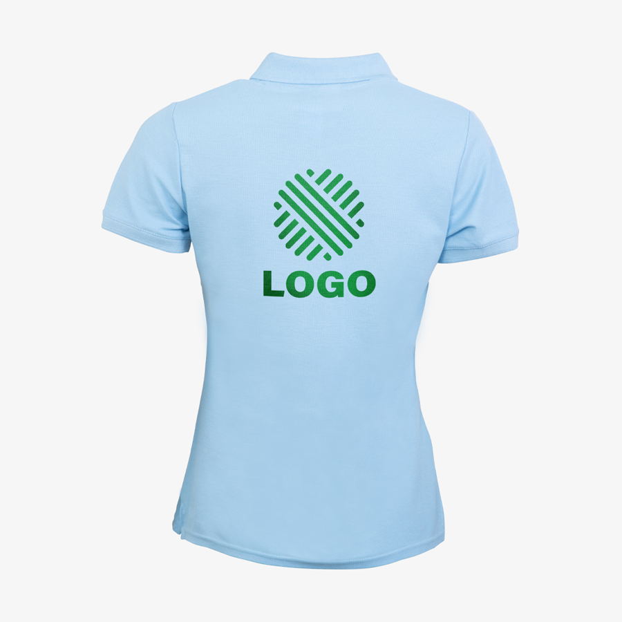 hellblaues Damen-Basic-Poloshirt von Fruit of the Loom mit bedruckter Rückseite